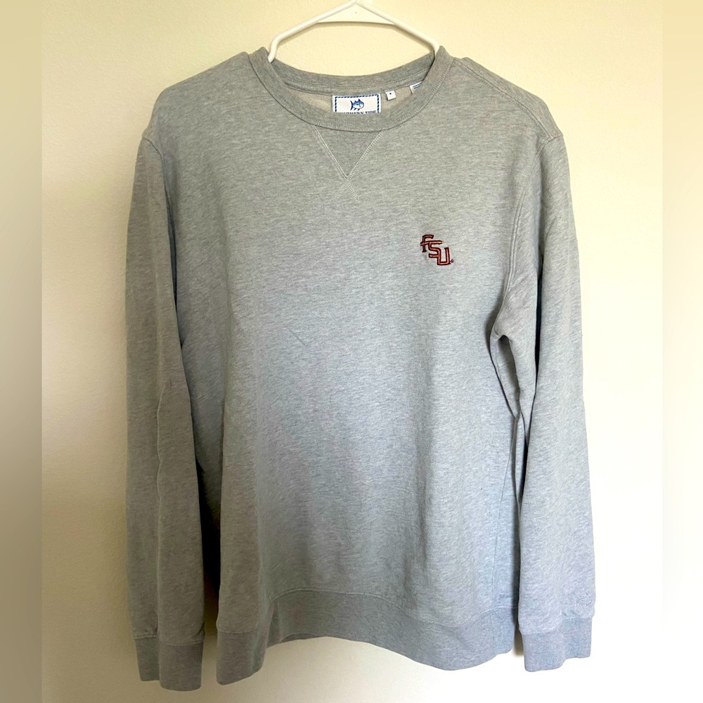 Southern Tide Gray Crewneck Sweatshirt with Small Maroon FSU Logo